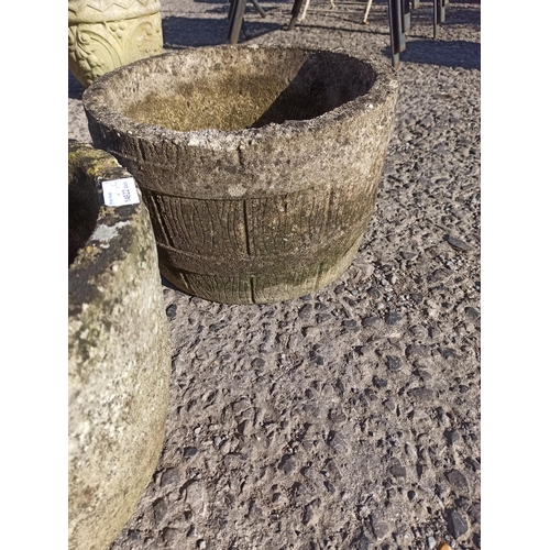 42 - 2 x Matching Concrete Half Barrel Style Planters 22cm H x 36cm W