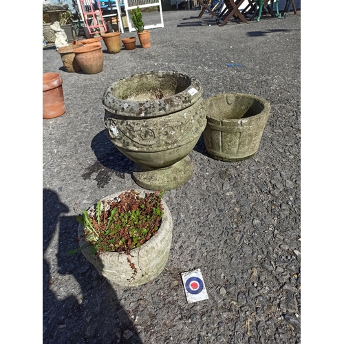 45 - 3 x Concrete Planters - 1 Urn, 1 Half Barrel, 1 with Ivy Motif