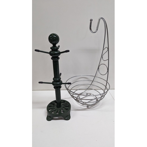 965 - A Wrought Iron Mug Tree and a Fruit Basket