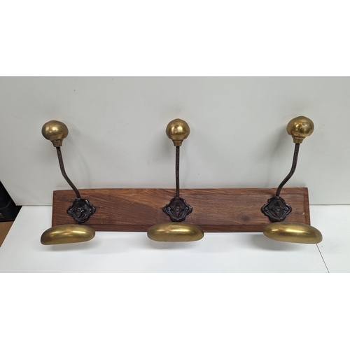 1078 - A Wood and Brass Coat Hook Rack