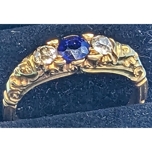 421 - An Unhallmarked but Tested 9ct Gold Diamond and Sapphire Ring, Size R 4.48 Grams