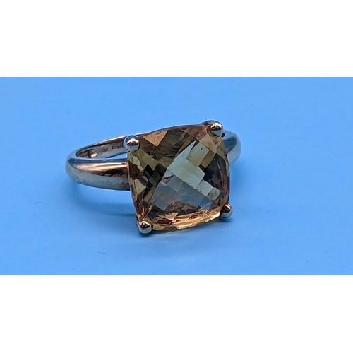 417 - A Hallmarked 9ct Gold Ring with Large Brilliant French Cut Citrine Stone, Size N 2.85 Grams