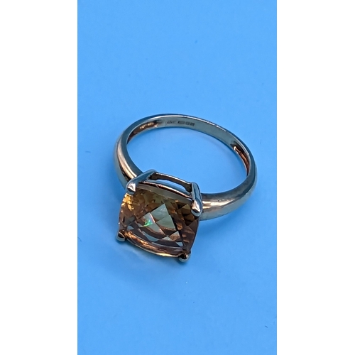 417 - A Hallmarked 9ct Gold Ring with Large Brilliant French Cut Citrine Stone, Size N 2.85 Grams