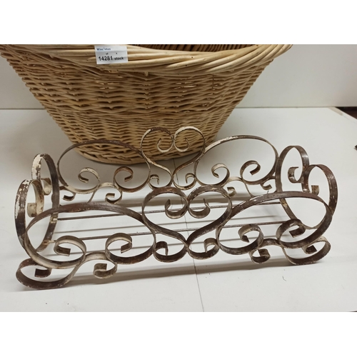 1151 - 3 x Wicker Baskets And A Metal Plate Stand.