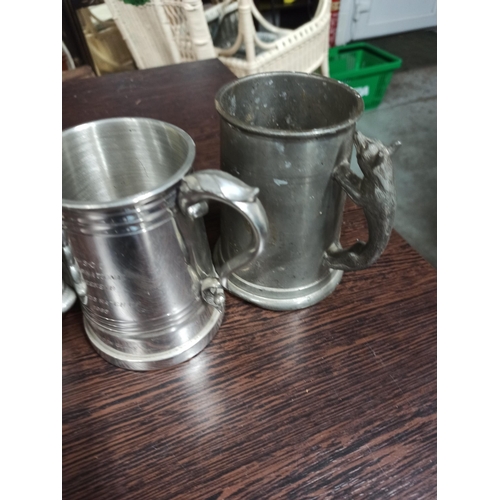 1149 - A Collection Of Pewter and Stainless Steel Tankards. Large & Unusual Handles.