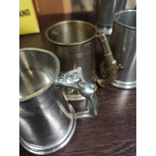 1149 - A Collection Of Pewter and Stainless Steel Tankards. Large & Unusual Handles.