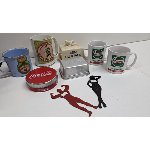 1153 - Assorted Collectable Mugs etc. - Huntley and Palmers Ginger Nuts, Marmite, Coca Cola etc.