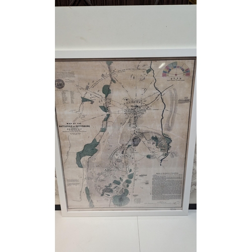 528 - 2 x Large Framed Maps - Waterloo and Gettysburg 86 x 64cm & 80 x 66cm