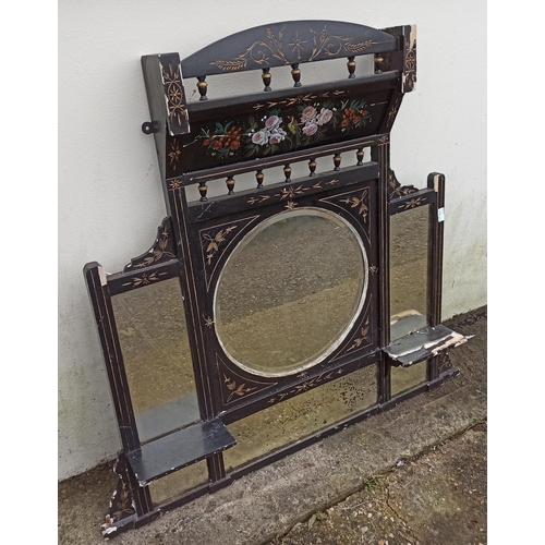 596 - A Victorian Mourning Period Wooden And Painted Over Mantel Mirror.
118cm W x 113cm H.