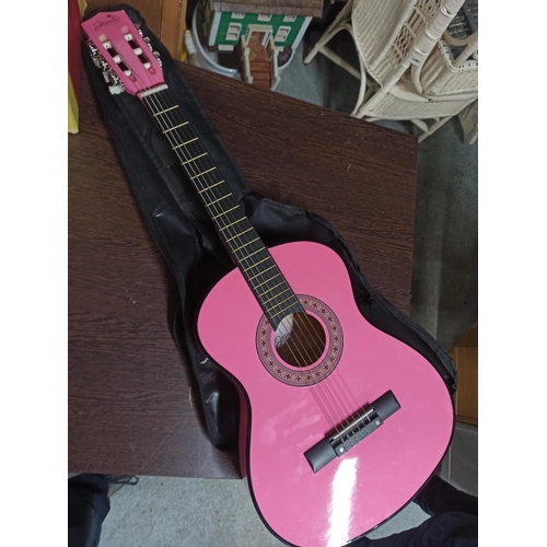 342 - A Jasmine Pink Accoustic Guitar & Case.