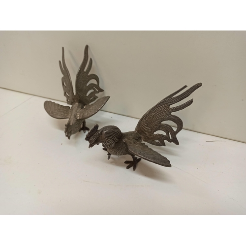 1139 - A Pair Of Pewter Fighting Cocks.