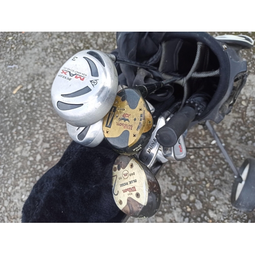 194 - A Full Set Of Golf Clubs. 2 x Trolley Shoes. Dunlop Golf Bag With Dunlop Max & Wilson Clubs, Trolley... 