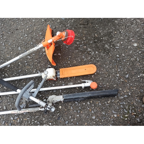 144 - Leskde Multi Tool, Petrol Chainsaw, Hedge Trimmer,  Strimmer, And Extension. Seen Running.