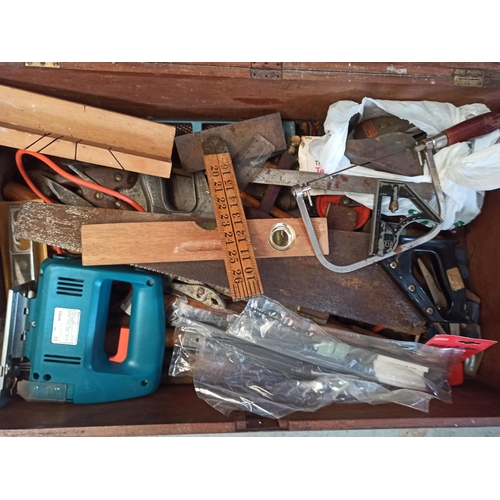 182C - Carpenters Tool Chest with Contents including Stanley Plane, Jigsaw, Rules and Much Much More