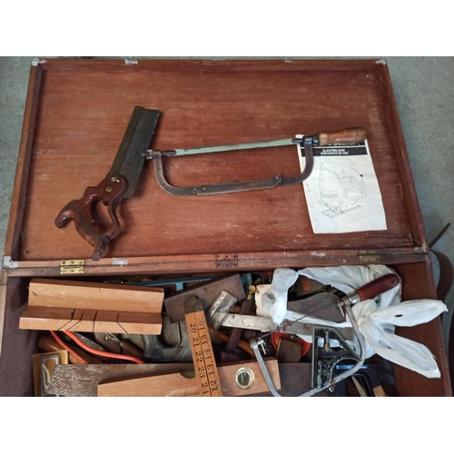 182C - Carpenters Tool Chest with Contents including Stanley Plane, Jigsaw, Rules and Much Much More