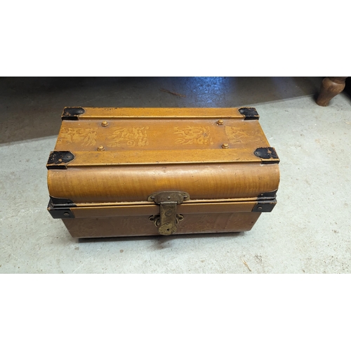 1092 - Japaned Metal Chest 50cm W x 32cm D x 28cm H