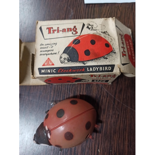 1257 - Clockwork Triang Ladybird With Box And A Russian Tin Bird With Box & Key.