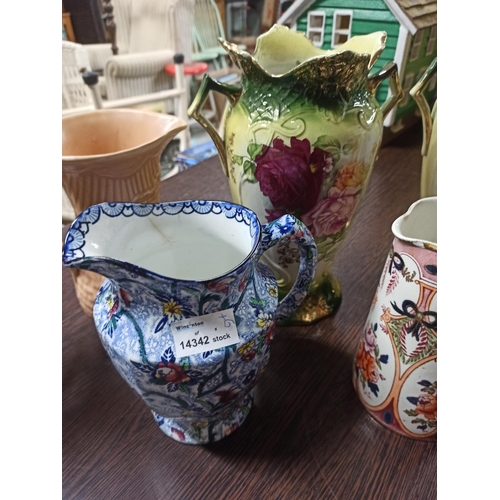 1126 - A Selection Of Jugs And Vases. Imari, Staffordshire etc x 6.