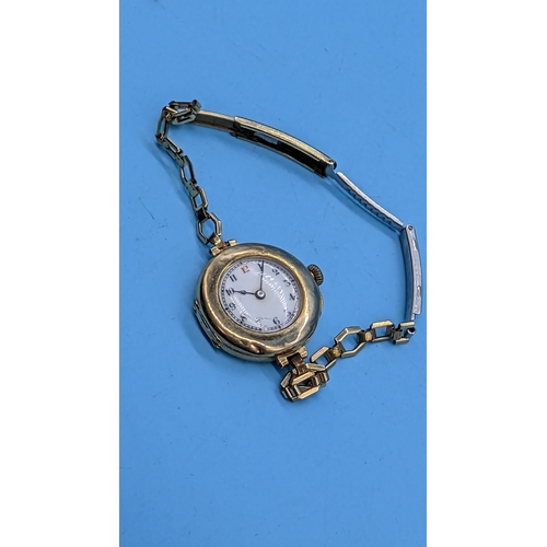 432 - A 9ct Gold Vintage Ladies Watch ( Strap not gold)