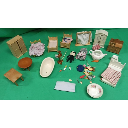 1265 - Assorted Dolls House Furniture Including Sylvanian Family Ceramics & More.