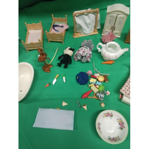 1265 - Assorted Dolls House Furniture Including Sylvanian Family Ceramics & More.