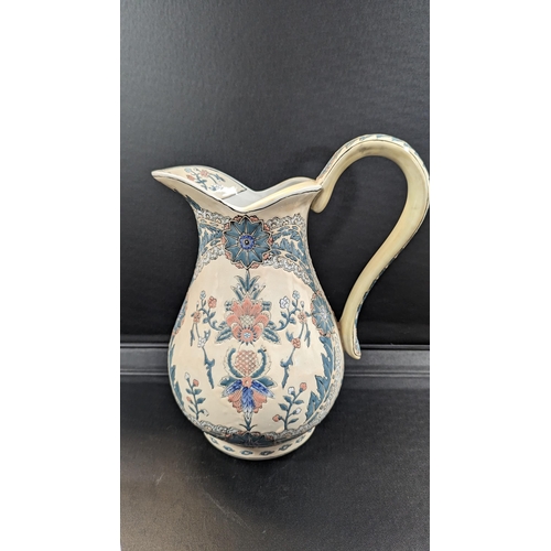 606 - A Famille Bleu Chinese Hand Painted Wash Jug and Bowl . Wash Jug 35cm High, Bowl 34cm D 11cm H. (Rep... 