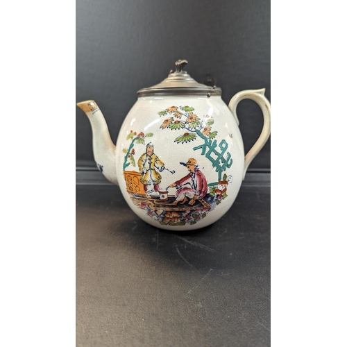 620 - A Victorian 19th Century Beech & Hancock Pewter Lidded Chinoiseries Tea Pot