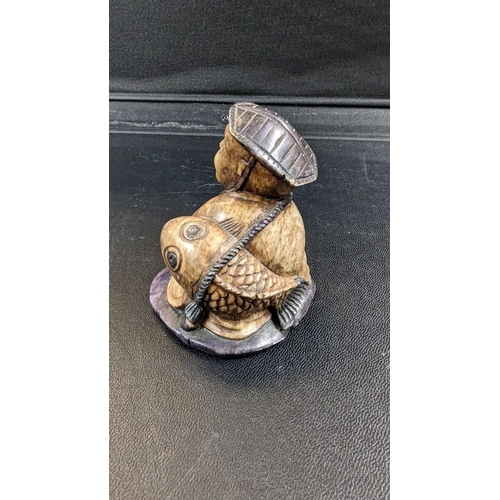 632 - A Chinese Stone Figure of a Fisherman approx 9cm High