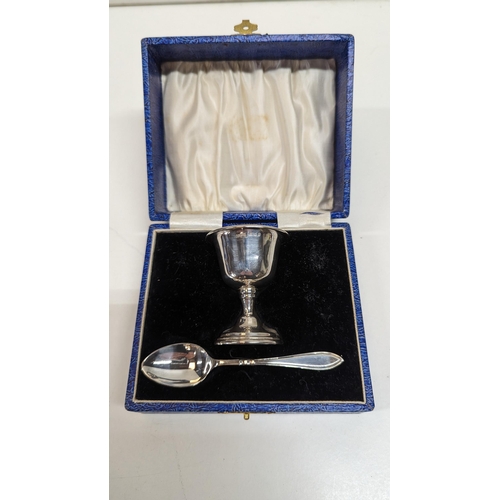 444C - A Hallmarked Silver Egg Cup and Spoon