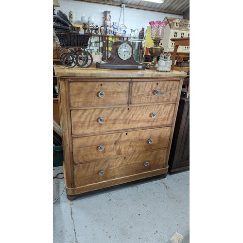 568 - Antique Chest with 5 Drawers with Glass Handles 121cm H x 108cm W x 51cm D