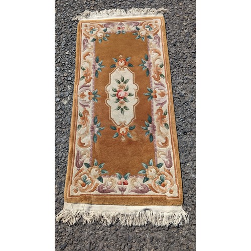 315 - Chinese Yellow Rug with Floral Pattern 150 x 75cm