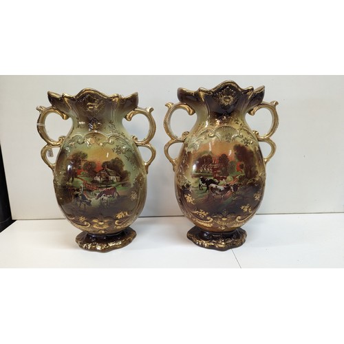 945 - A Pair of Victorian Vases ( 1 with Damage to Rim)