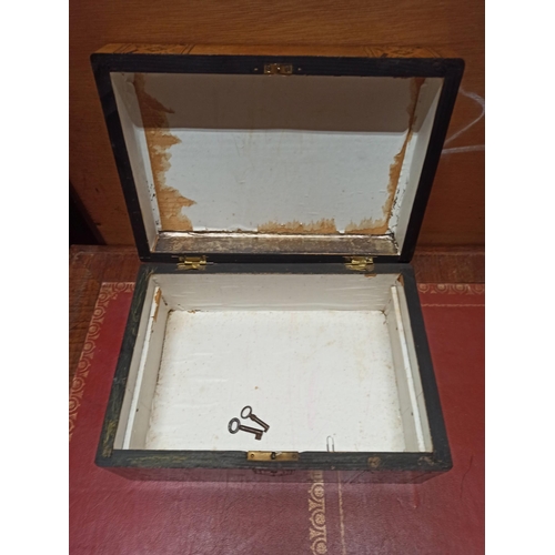 1077 - Tunbridge Ware Inlaid Sewing Box  - One Hinge Broken 11cm H x 25cm W x 18cm D