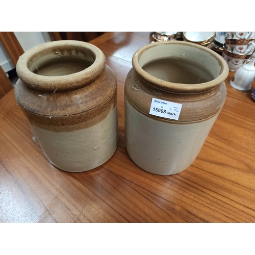 1166 - A Pair of Salt Glazed Pots 19cm High