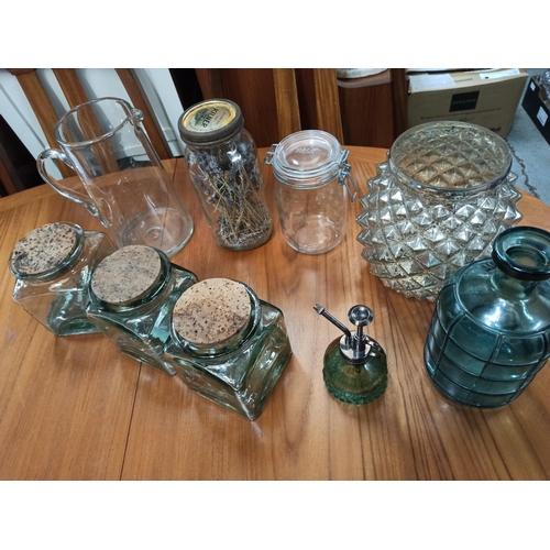 1169 - A Selection of Items including Glassware, Storage Jars, Jug, Lamp Shade and More