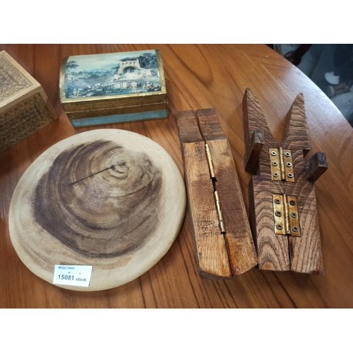 1203 - A Collection of Wooden Items including Trinket Boxes, Duck, Trivet and More