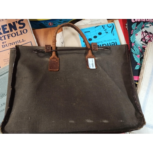 1204 - A Vintage Canvas Satchel Containing Piano Sheet Music