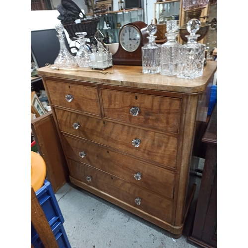 568 - Antique Chest with 5 Drawers with Glass Handles 121cm H x 108cm W x 51cm D