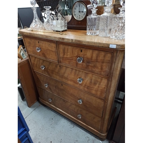 568 - Antique Chest with 5 Drawers with Glass Handles 121cm H x 108cm W x 51cm D