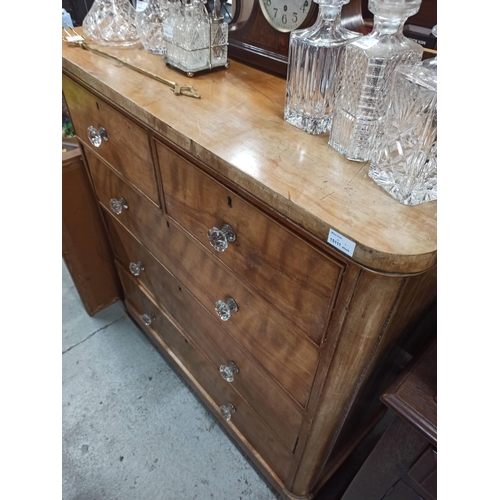 568 - Antique Chest with 5 Drawers with Glass Handles 121cm H x 108cm W x 51cm D