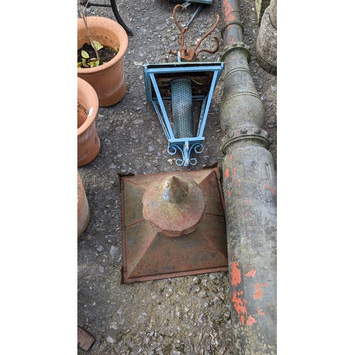 49 - An Antique Lamp Post and Lantern Parts 3.2 Metres High - VERY HEAVY