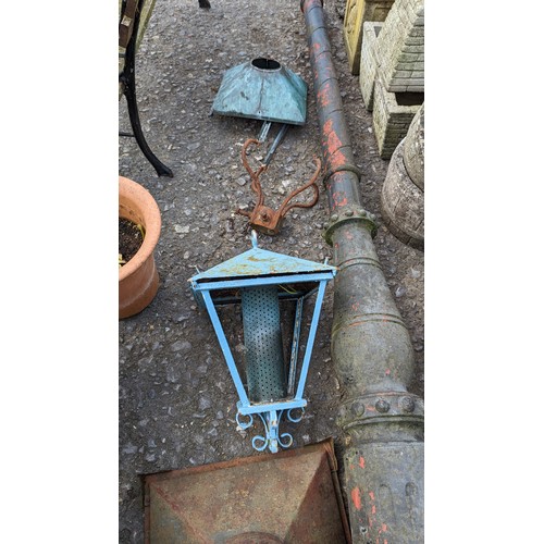 49 - An Antique Lamp Post and Lantern Parts 3.2 Metres High - VERY HEAVY