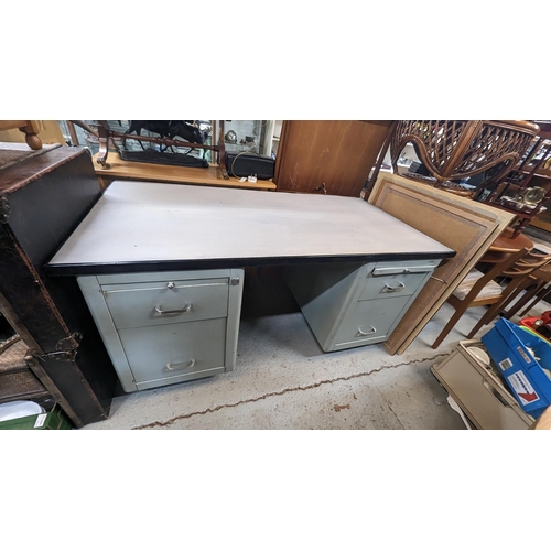 953 - A Vintage Howden Metal Desk 153 x 77 x 77cm