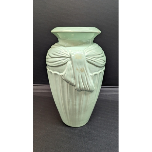 1117 - An Art Dec Teal Green ( marked 1030 to base) Art Deco Swag Vase 30cm