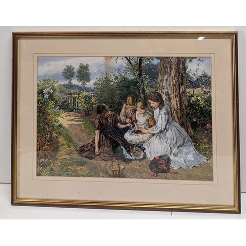 1302 - A Framed Picture of Young Girls Eating Cherries