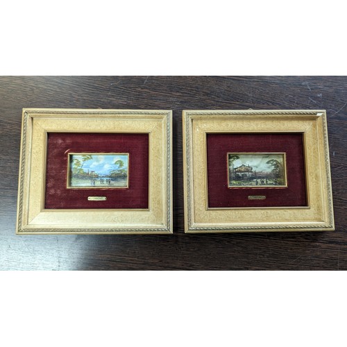 450C - 2 x Italian Framed Miniatures L Cargnell - One with  Cracked Cover Glass