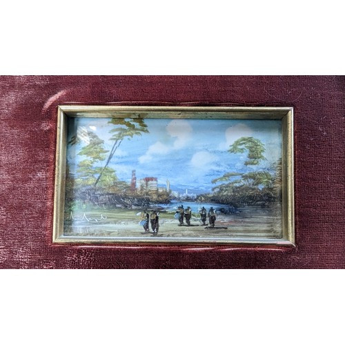 450C - 2 x Italian Framed Miniatures L Cargnell - One with  Cracked Cover Glass