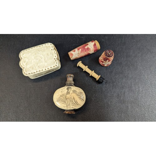 637 - A Chinese Snuff Bottle , Sewing Kit and Pin Cushion