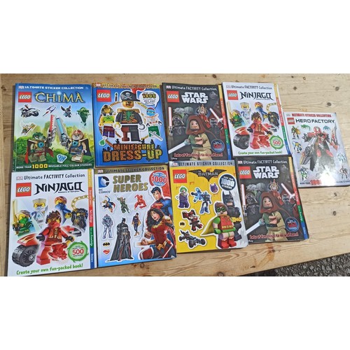 1056 - Collection of Lego Books, Hero Factory Sticker Books, Ninja, Batman Star Wars, Chima, Mini Figure