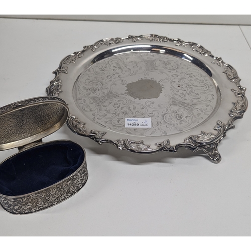 907A - A Silverplate footed salver and trinket box